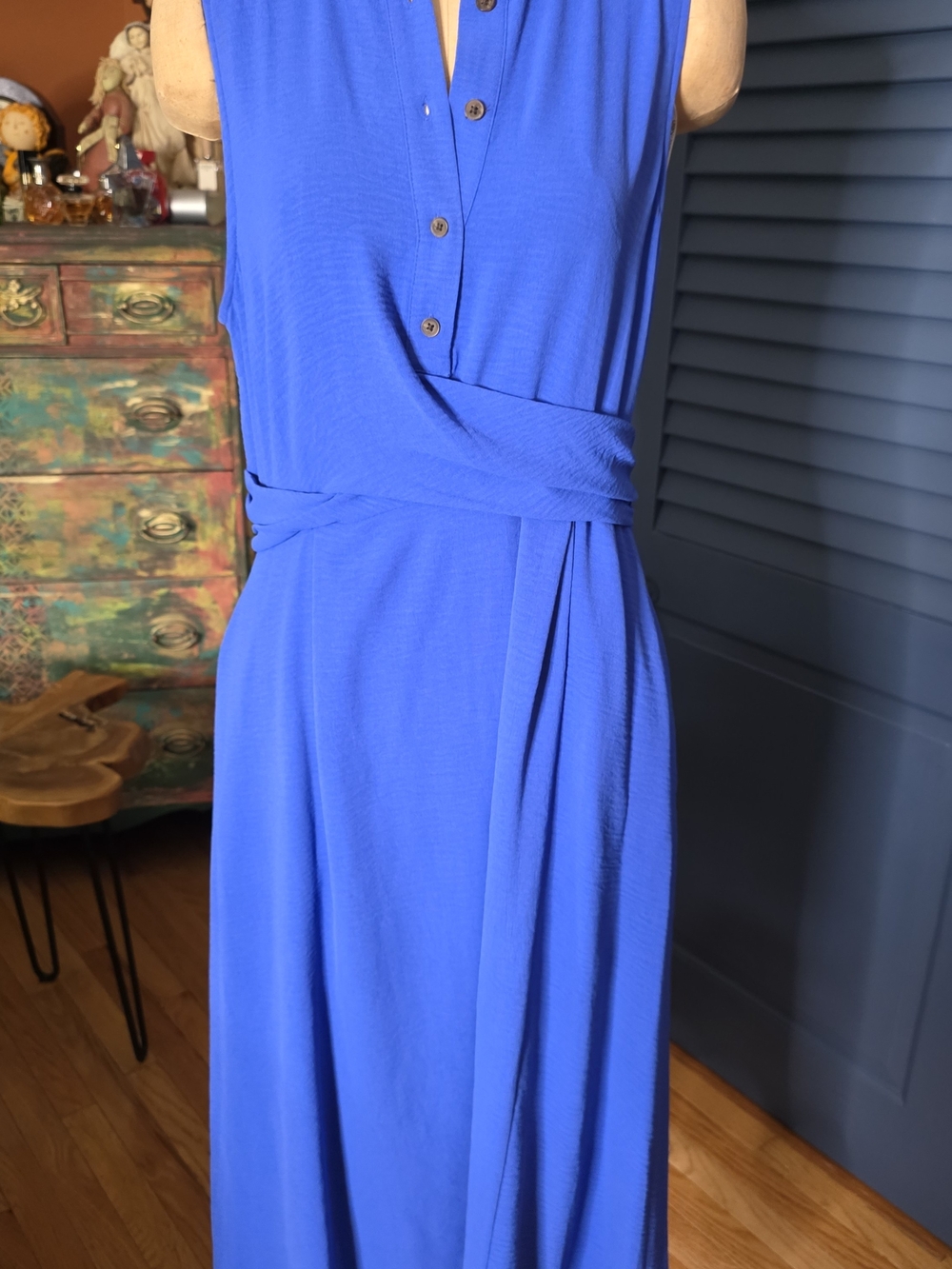 Calvin Klein Cobalt Blue Sleeveless Maxi Dress with Wrap Waist